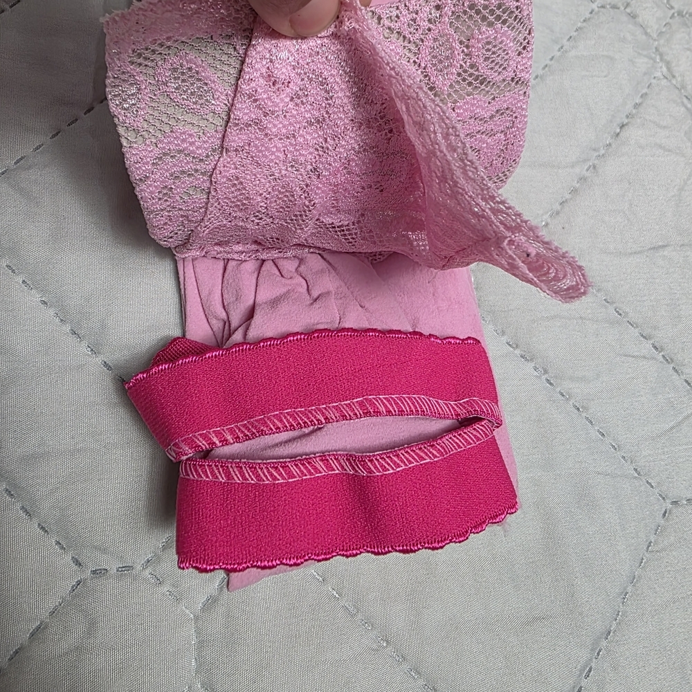 Betsey Johnson Pink Lace Leggings Sz M/L - Picture 4 of 6
